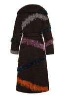 Lalo oversized multi-color coat with a belt, featuring a relaxed fit and stylish design, perfect for layered winter fashion.