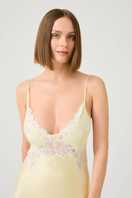Bocan Couture Caroline long rayon nightgown with butter yellow lace detailing and a flowing, elegant design.