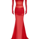 CEM red chiffon halter maxi dress with flowing fabric and elegant design, perfect for formal or summer occasions.