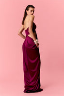 Nur Karaata Sienna Maxi Dress featuring a flowing fabric, sleeveless design, and elegant floral pattern.