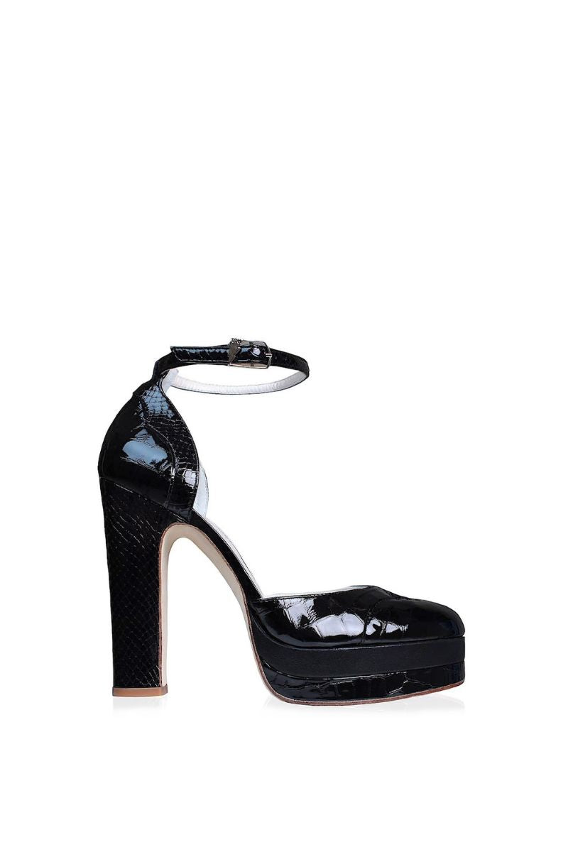 LILY PLATFORM BLOCK HEEL IN BLACK - CULT MIA
