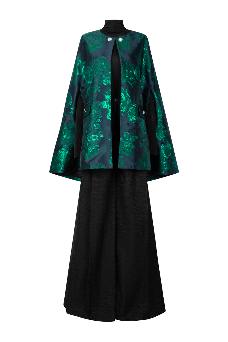 TURTLENECK LONG-SLEEVE TOP WITH WIDE-LEG TROUSERS AND CAPE SET - CULT MIA