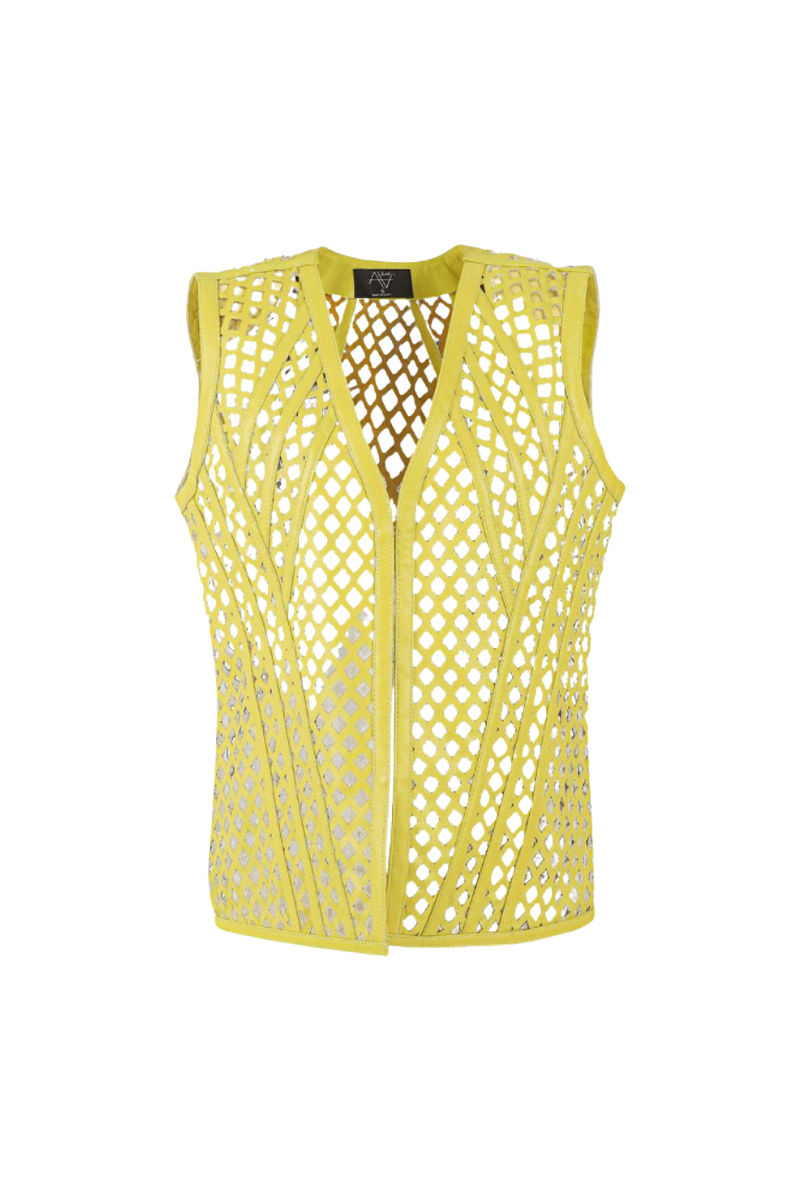 AURELIA LEATHER VEST YELLOW - CULT MIA