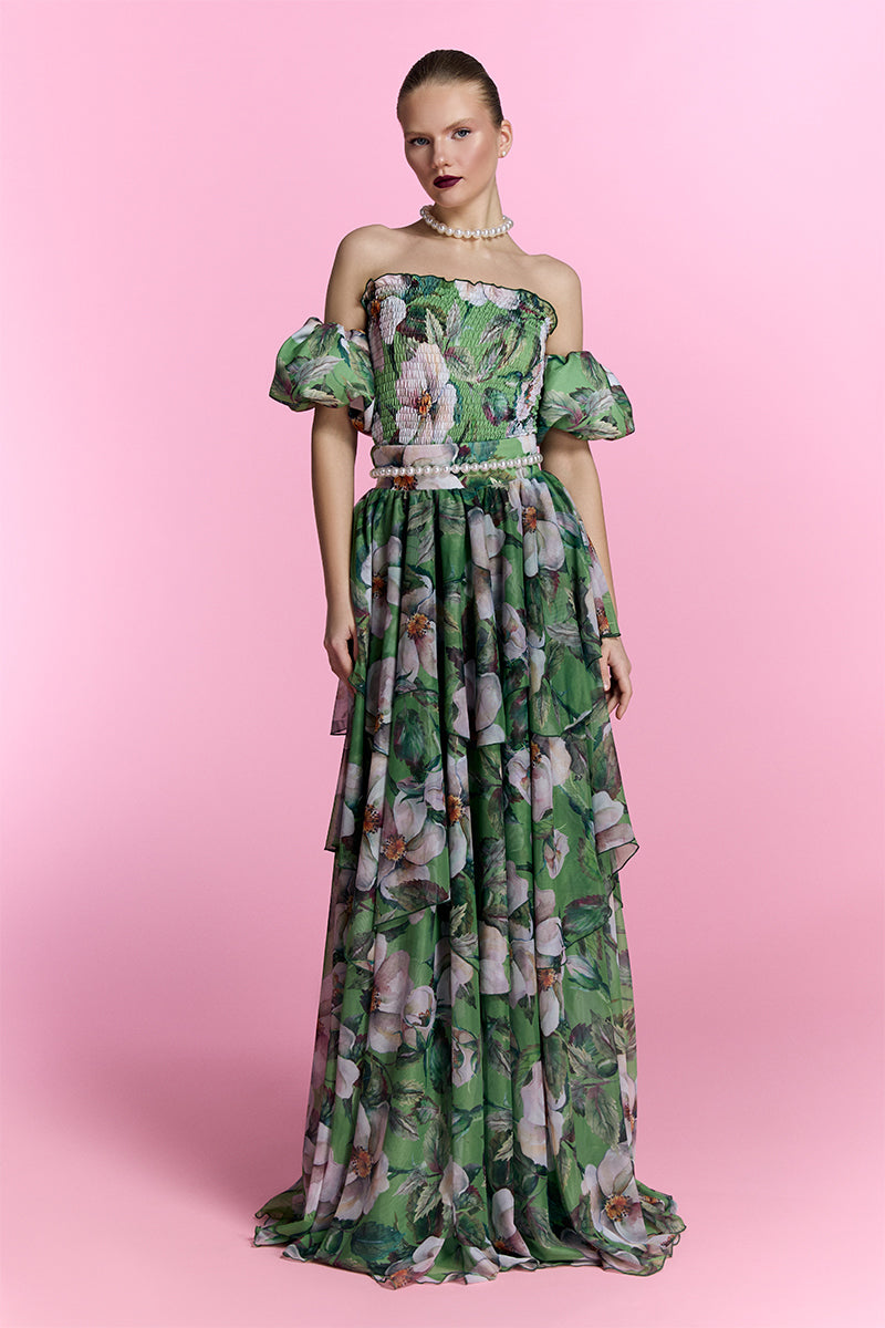 Nur Karaata Provence Poème gown featuring elegant fabric and intricate design, perfect for formal or special occasions.