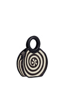 Adriana Castro Zenú mini raffia and leather top handle bag in black with stylish design and compact size.
