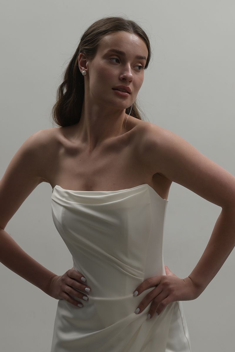 OFF-WHITE MINIMALISTIC DRAPED CORSET GOWN - CULT MIA