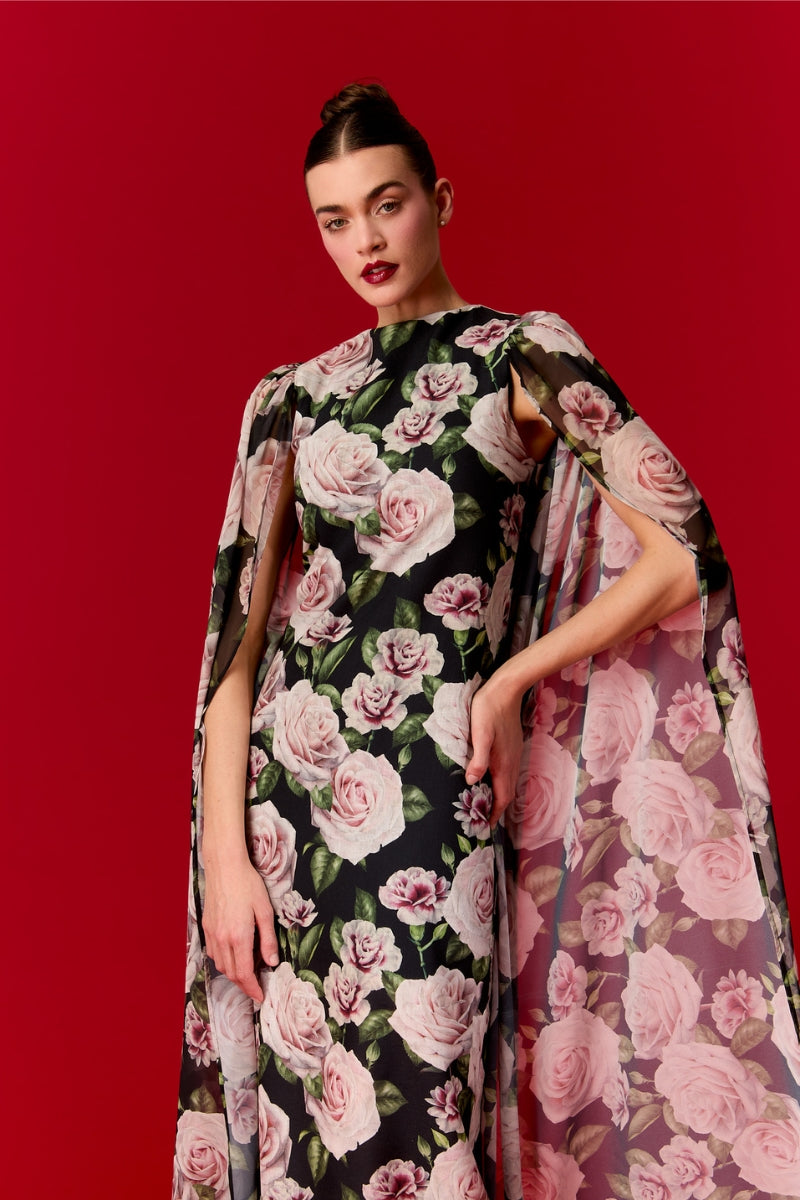 Nur Karaata Marianne Maxi Dress displayed on a model, featuring a flowing silhouette and elegant design perfect for summer occasions.