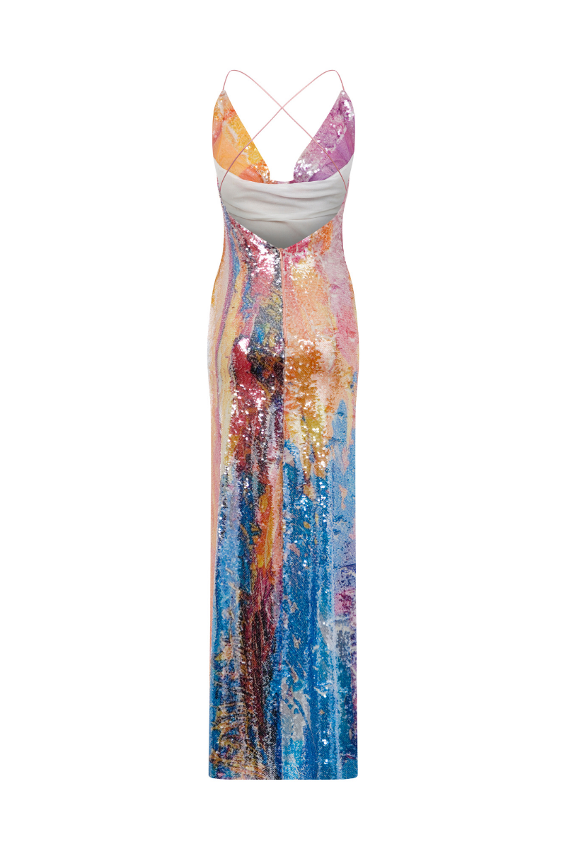 MAXI BACKLESS SEQUIN DRESS IN SUMMER GRADIENT - CULT MIA