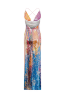 Sudi Etuz maxi backless sequin dress in summer gradient with shimmering sequins and flowing fabric, stylish evening wear.