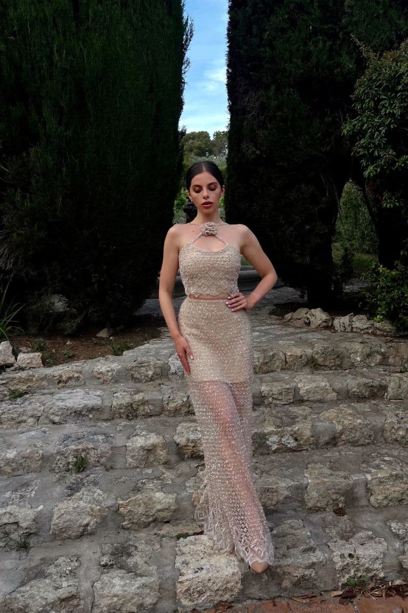 SR GOLD EMBELLISHED LACE MAXI SKIRT - CULT MIA