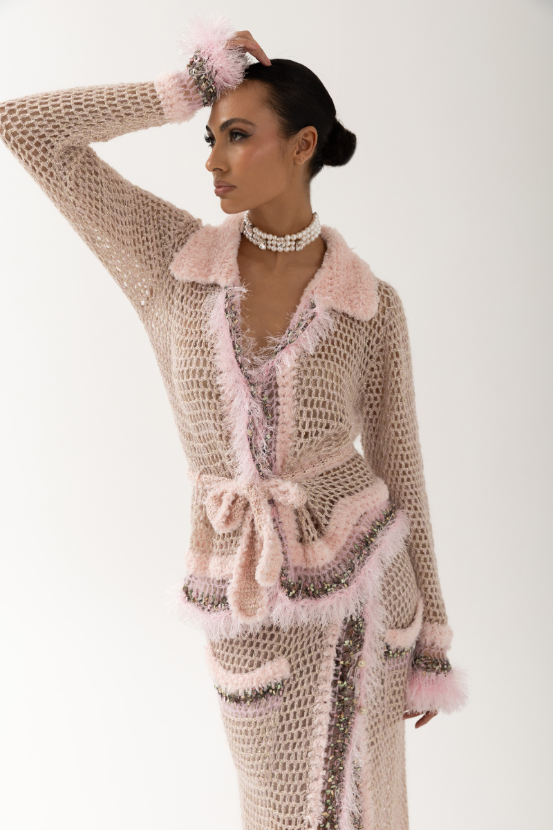 BABY PINK HANDMADE KNITTED MIDI SKIRT - CULT MIA