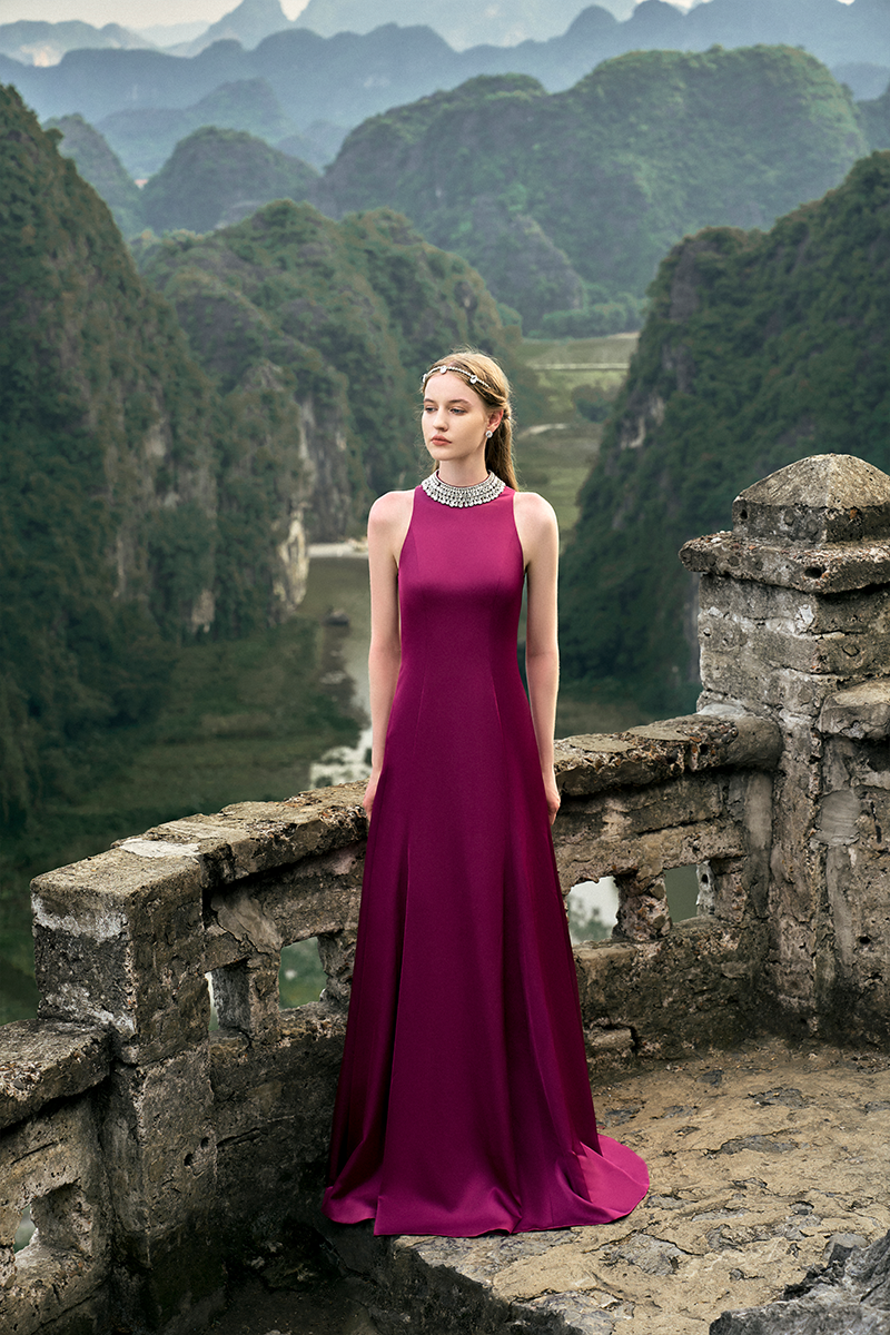 PURPLE PINK SLEEVELESS A-LINE FLARED GOWN - CULT MIA
