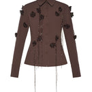 Lalo long sleeve button top with knitted floral patterns, featuring a classic design and soft fabric for casual wear.