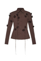 Lalo long sleeve button top with knitted floral patterns, featuring a classic design and soft fabric for casual wear.