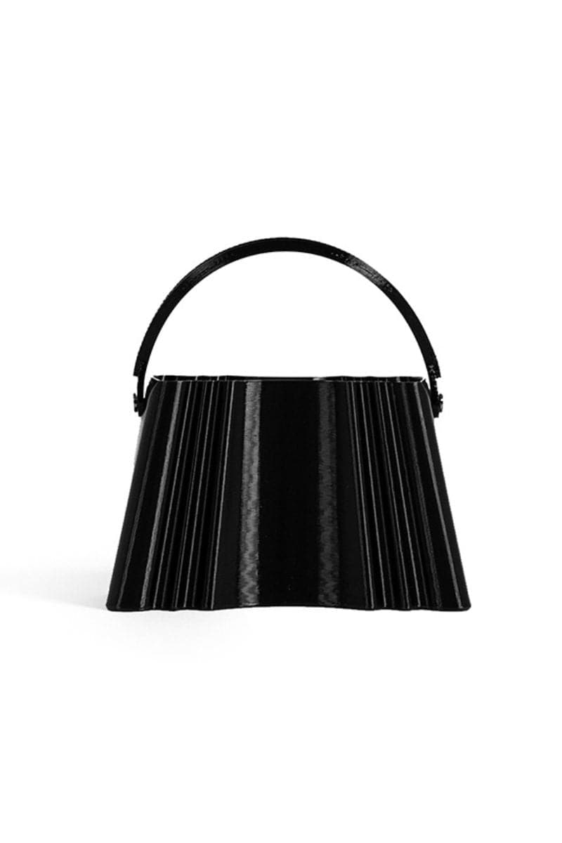 Touchless black silk clutch bag with sleek design, featuring smooth fabric and elegant style for evening or formal occasions.