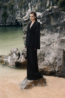 Black pearl taffeta co-ord set by Lune De Soie featuring a stylish top and matching high-waisted pants.