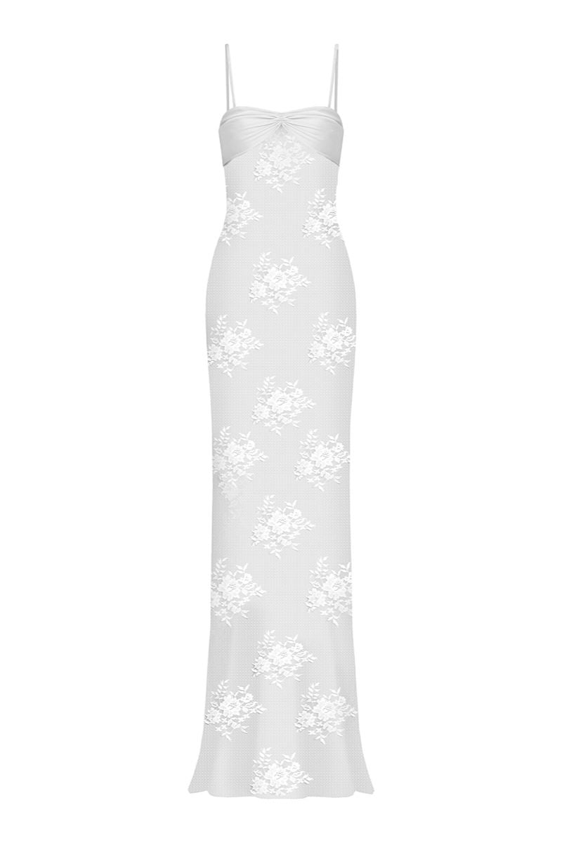 LACE SWAN SLIP MAXI DRESS IN WHITE - CULT MIA
