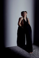 Black Nazlı Ceren Dakota Jersey Long Dress, a stylish maxi dress with a flowing silhouette and long sleeves.