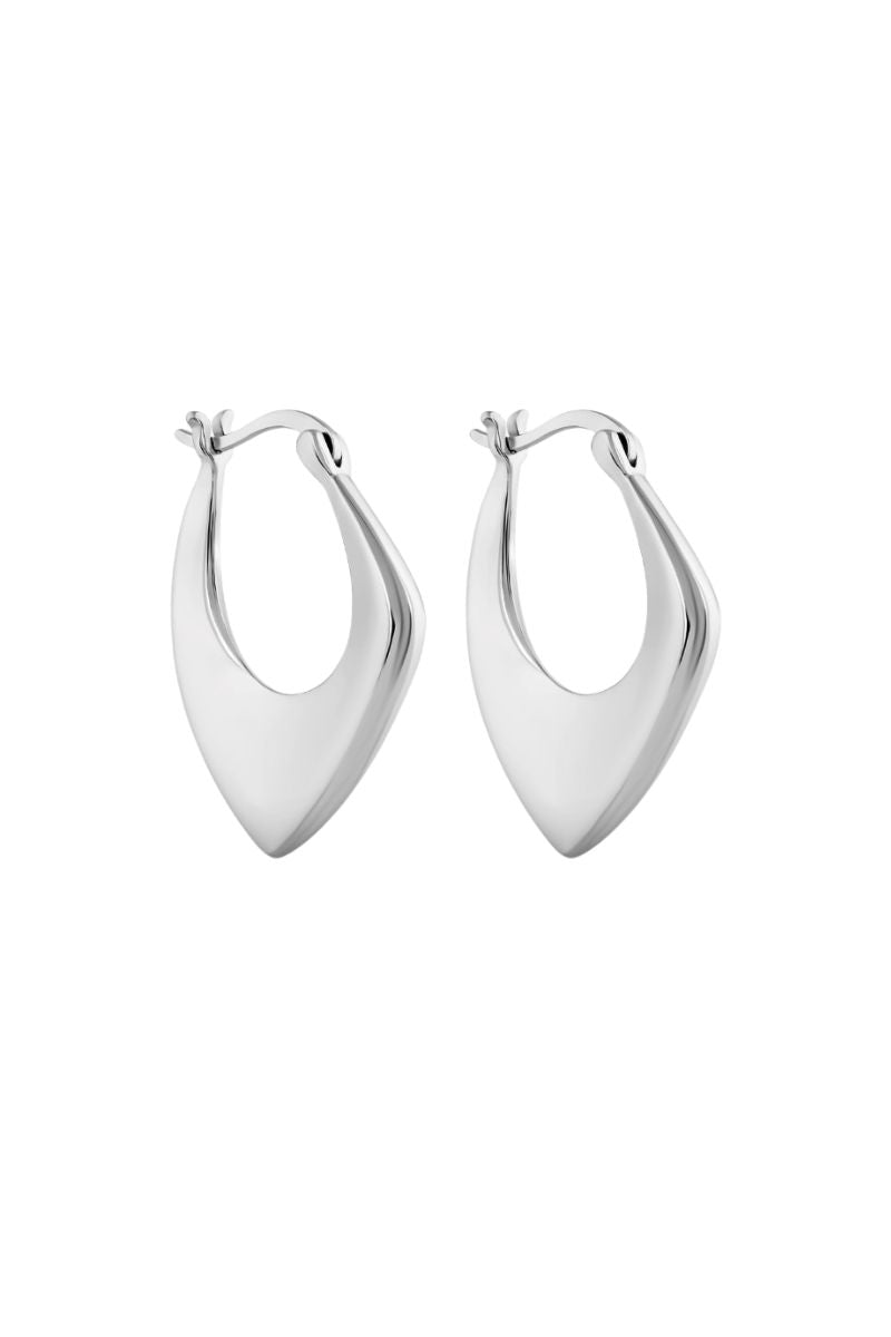Silver hoop earrings by Sara Shala, featuring sleek, polished metal hoops with a modern design for stylish wear.