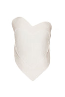 Liya white sweetheart top with fitted bodice and off-shoulder design, perfect for stylish casual or dressy occasions.