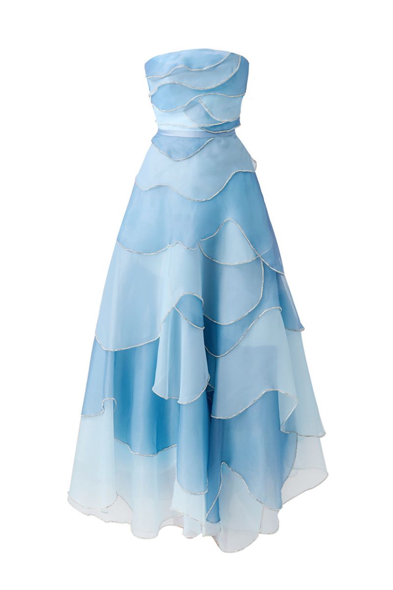 BLUE LAYERED MIDI DRESS WITH SCARF - CULT MIA
