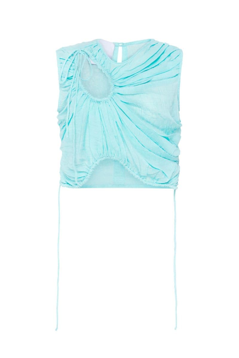 LIGHT TURQUOISE PLEATED DROP TOP - CULT MIA