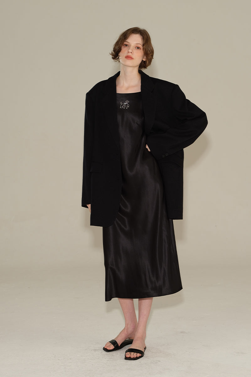 DIAMOND POODLES BLACK SILK SLIP DRESS - CULT MIA