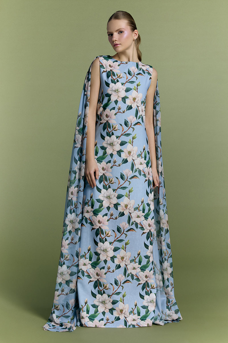 Nur Karaata Whisper Wind gown shown in soft, flowing fabric with elegant design and delicate detailing.