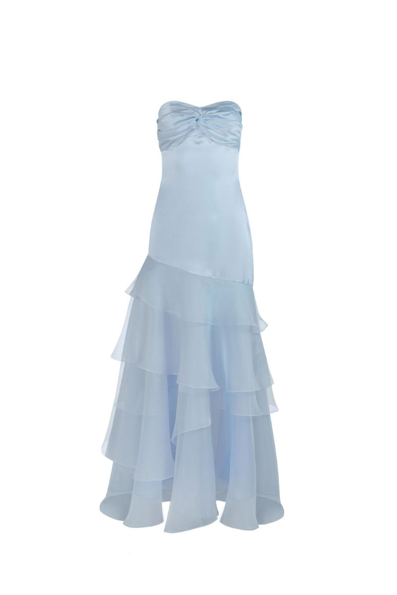 muted blue maxi dress MASCOMODA Womens Summer Boho Floral Wrap V Neck Flutter Short Sleeve Tie Waist A Line Tiered Flowy Long Dresses(Blue Floral,Small) : Clothing, Shoes & Jewelry Make an entrance BLUE SMOCKED LACE MAXI DRESS