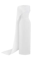 Le Thanh Hoa Pure Essence gown displayed on a mannequin, featuring elegant fabric and intricate design details.