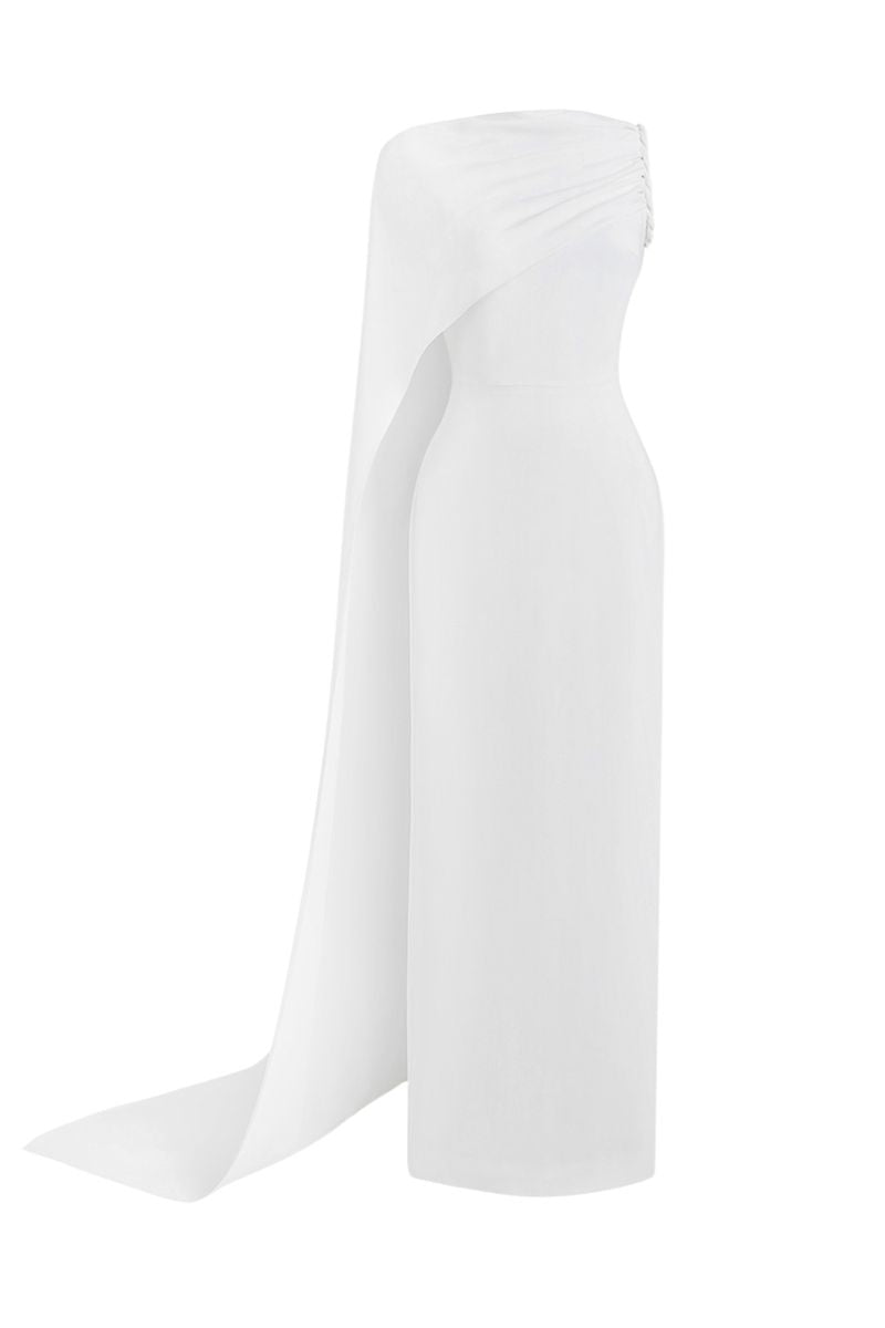 Le Thanh Hoa Pure Essence gown displayed on a mannequin, featuring elegant fabric and intricate design details.