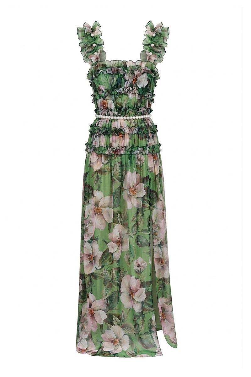 Nur Karaata silk heirloom beach dress, a flowing maxi dress with intricate patterns, perfect for seaside or resort wear.