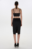 Black matte silk top with thin straps from BALYKINA, featuring a sleek and smooth fabric design.