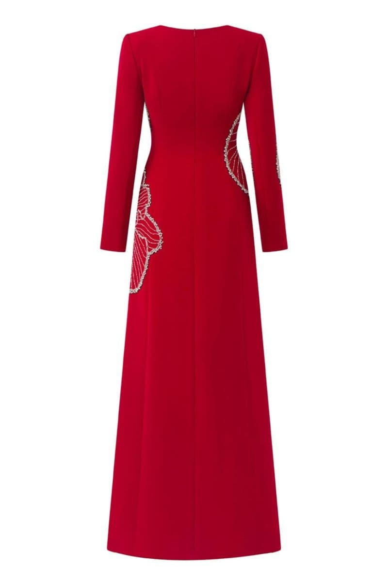 RED ORCHID CRYSTAL EMBELLISHED GOWN - CULT MIA