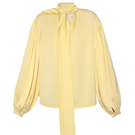 Lalo butter yellow blouse with draped scarf detail, casual tops with elegant, flowing fabric and stylish design.