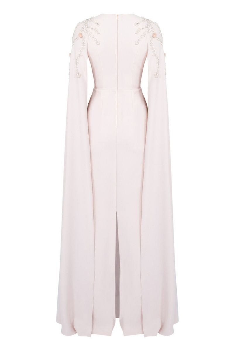 POWDER STRAIGHT CUT WITH CAPE LONG DRESS - CULT MIA