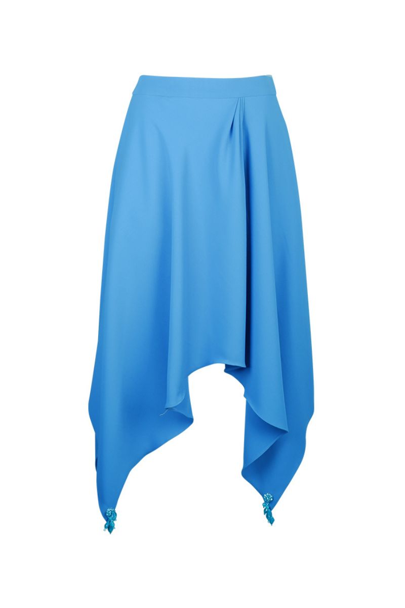 Aidan & Ice Flora Blue Midi Skirt with a floral pattern, flowing fabric, and a stylish, feminine silhouette.