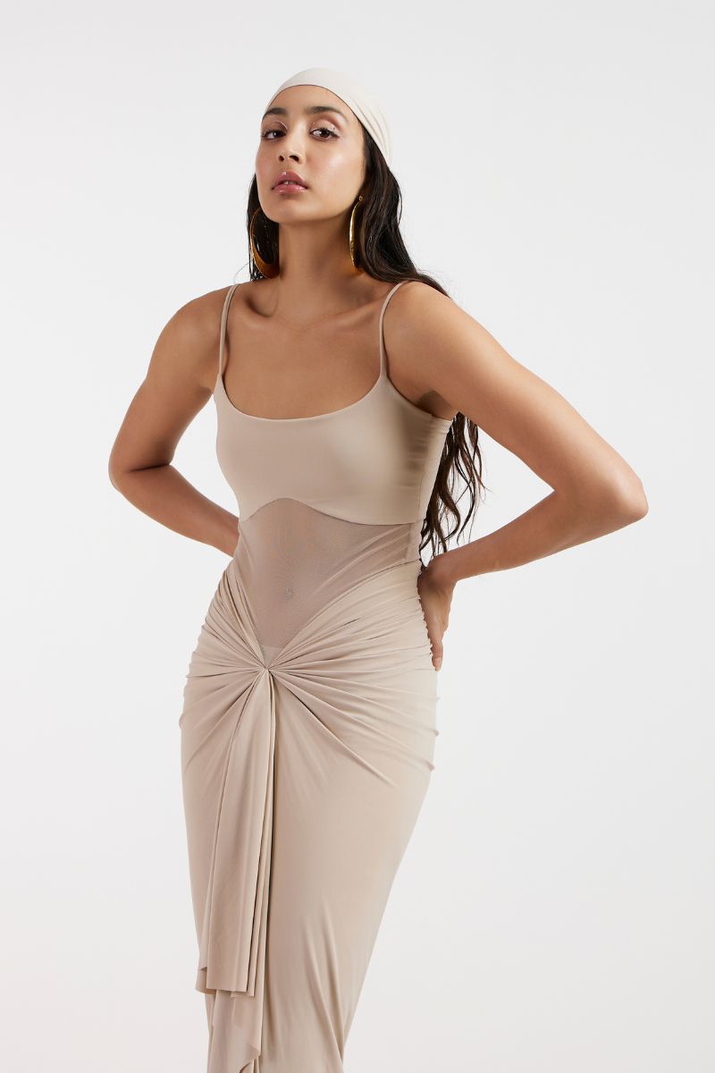 ASTRID DRAPED BEIGE GOWN - CULT MIA