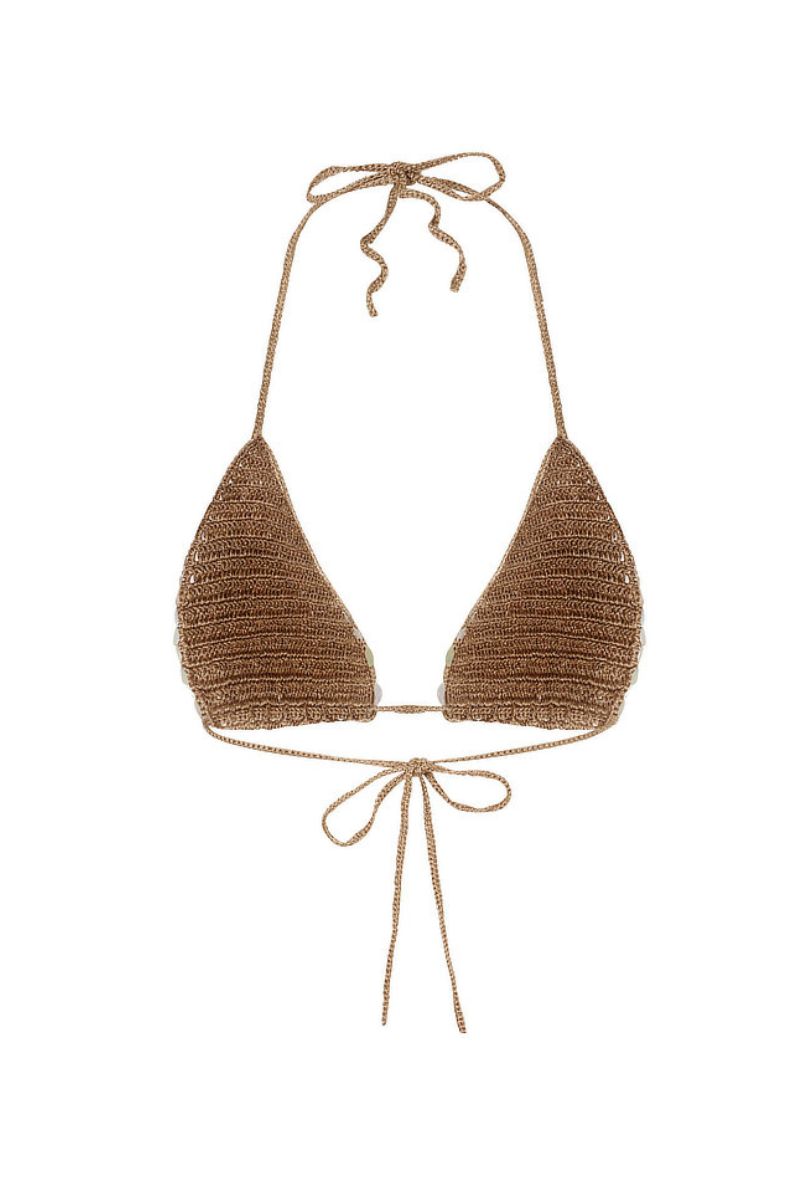 BRONZE HAND-CROCHET MOTHER OF PEARL BRA TOP - CULT MIA