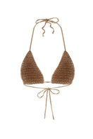 Bronze hand-crochet mother of pearl bra top by Mirel Prentice, featuring intricate detailing and a stylish, handcrafted design.