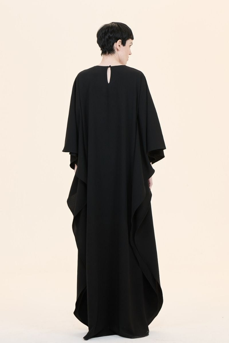 Nihan Peker NEEHAL Batwing Gown in elegant fabric with flowing sleeves and intricate details, perfect for formal occasions.
