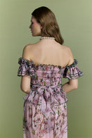 Nur Karaata Tropic Allure co-ord set featuring a vibrant top and matching pants with tropical print and stylish fit.