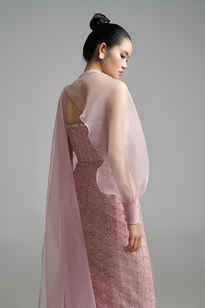 PEARL STRAIGHT LONG DRESS WITH SCARF DETAIL - CULT MIA