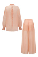 Melita Peach Fuzz silk pleated co-ords set by 21Six, featuring a stylish shirt and matching pants with a soft, textured finish.