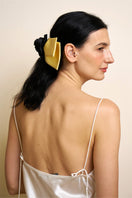 Tuscan Rose Bow silk hair clips by Not Just Pajama, elegant pink silk hair accessories with bow design for styling.
