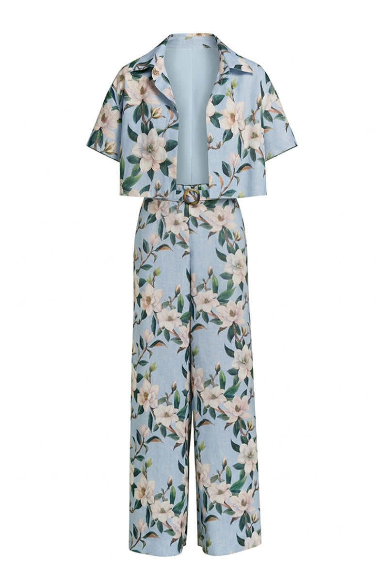Nur Karaata Tropic Twist co-ord set featuring a matching top and pants with vibrant tropical print and relaxed fit.