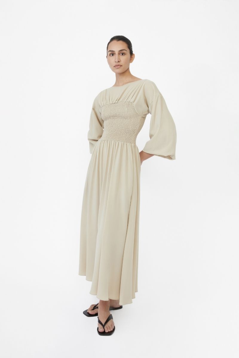 SMOCKED CUPRO MIDI DRESS - CULT MIA