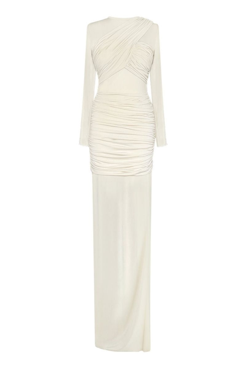 Gigii's COMO Maxi Dress displayed on a model, featuring flowing fabric and elegant design perfect for summer and casual wear.