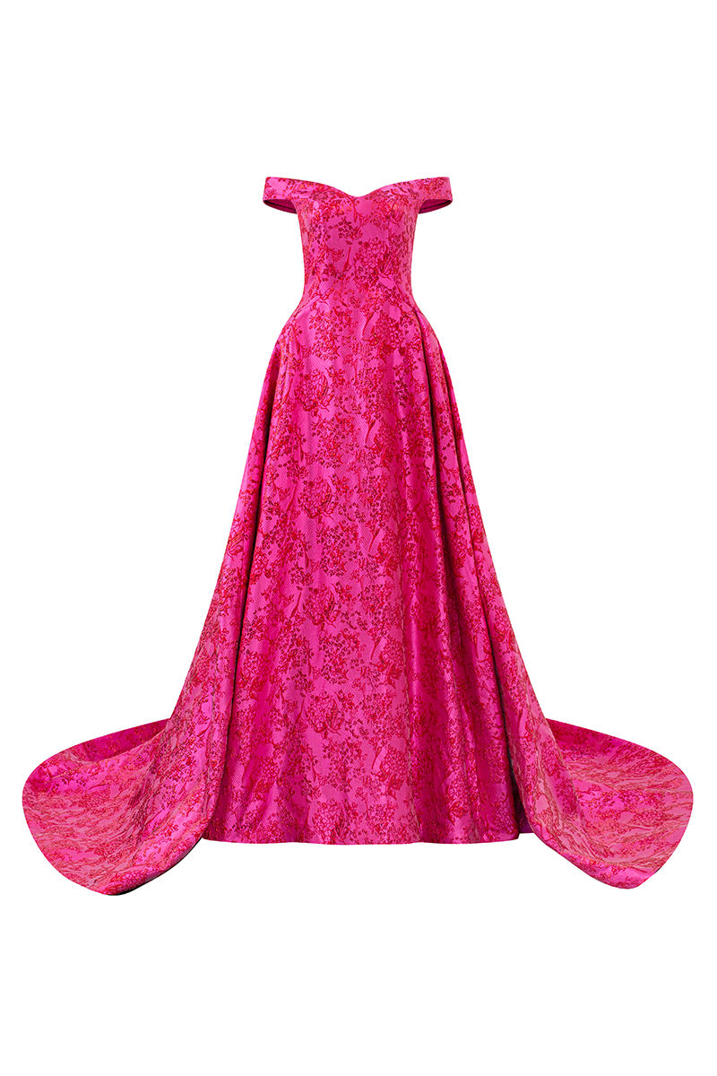 OFF SHOULDER FLORAL PATTERN FULL DRESS - CULT MIA