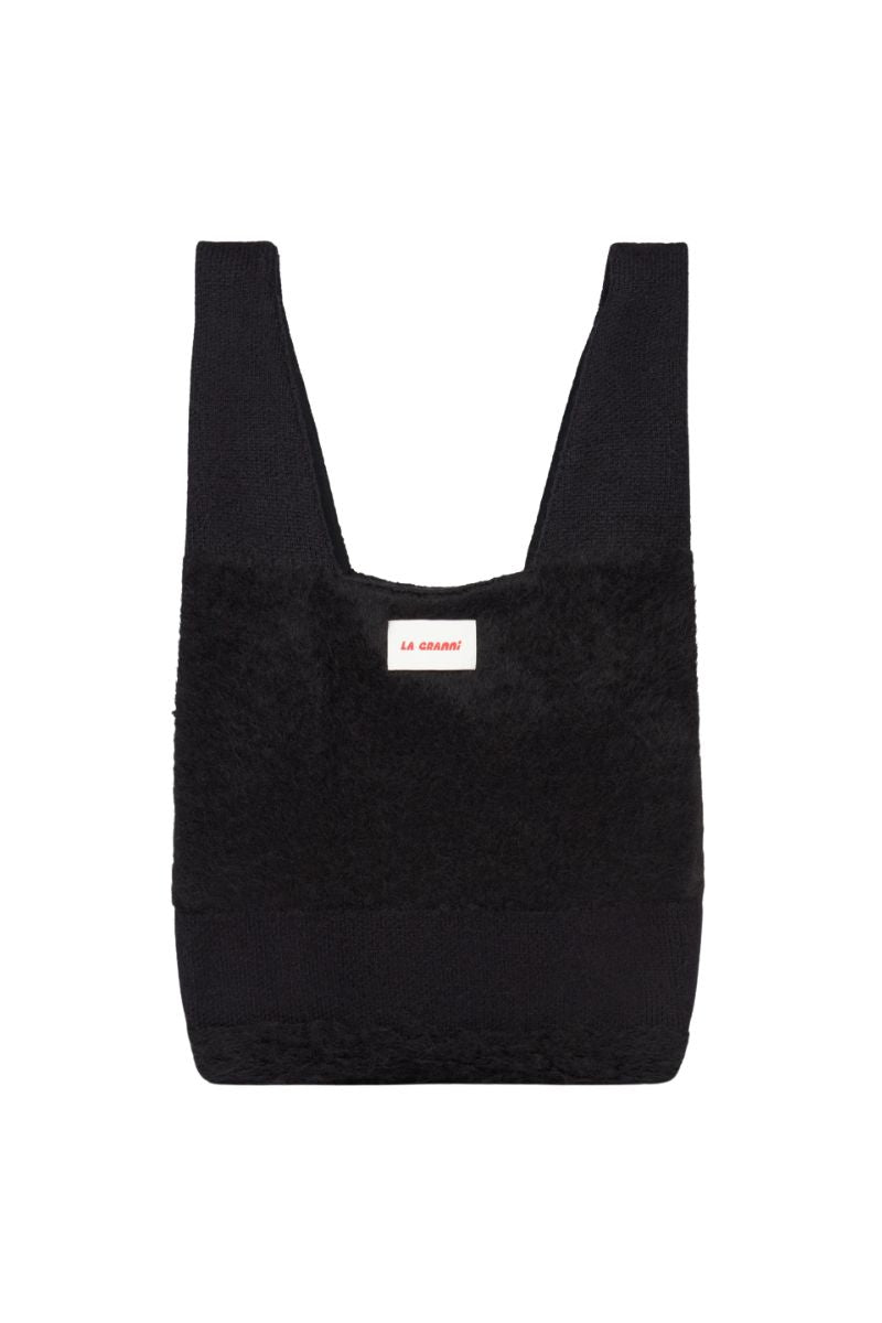 Black two-tone La Granni shoulder tote bag with sturdy handles and spacious interior, perfect for everyday use.